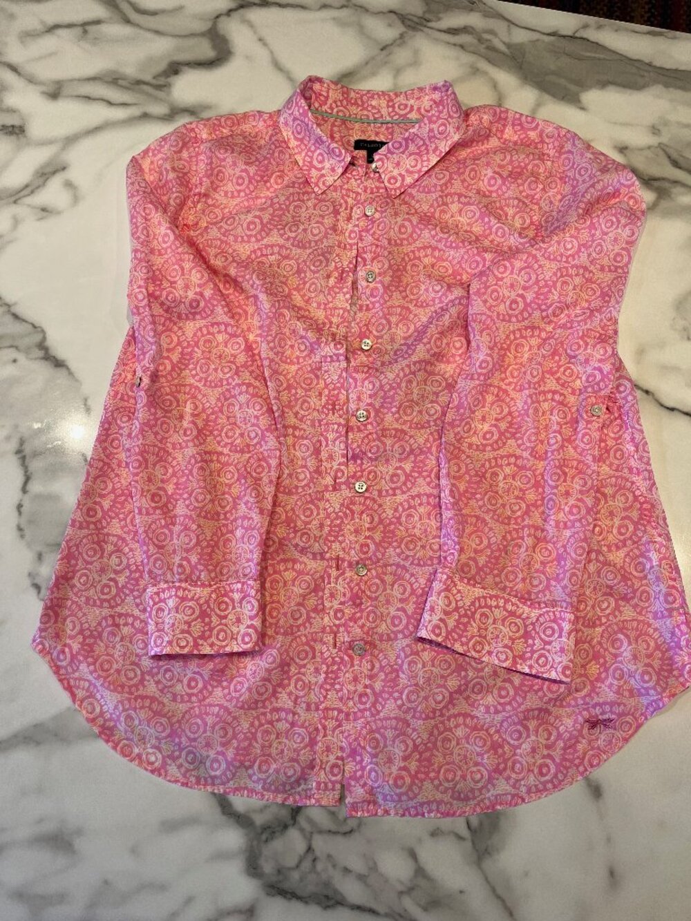 Talbots Perfect Shirt Pink Medallion Large